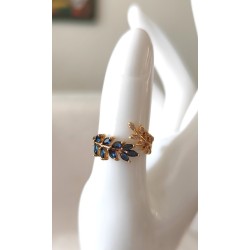 Bague ouverte double laurier zirconium ajustable – dorée ou argentée