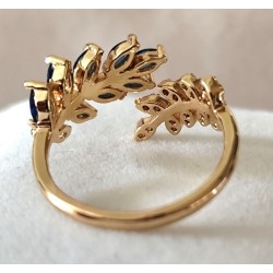 Bague ouverte double laurier zirconium ajustable – dorée ou argentée