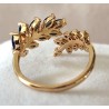 Bague ouverte double laurier zirconium ajustable – dorée ou argentée