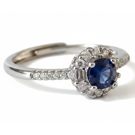 Bague halo saphir zirconium argent sterling ajustable – pavé brillant