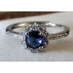Bague halo saphir zirconium argent sterling ajustable – pavé brillant