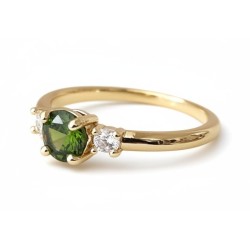 Bague solitaire verte zirconium – pierre centrale et brillants dorée