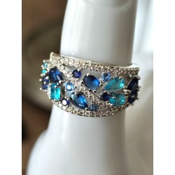 Bague pavée zirconium multicolore – anneau large élégant femme