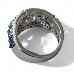 Bague pavée zirconium multicolore – anneau large élégant femme