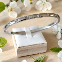Bracelet Jonc 7 Brillants Acier Inoxydable – Doré, Argenté ou Or Rose