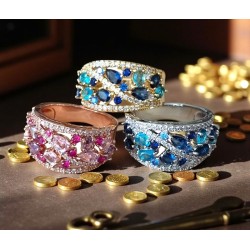 Bague pavée zirconium multicolore – anneau large élégant femme