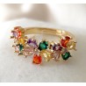 Bague fleur multicolore zirconium ajustable – dorée ou argentée