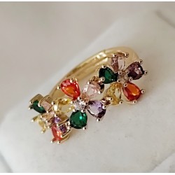 Bague fleur multicolore zirconium ajustable – dorée ou argentée