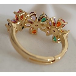Bague fleur multicolore zirconium ajustable – dorée ou argentée