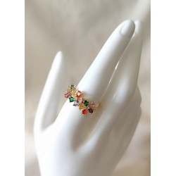 Bague fleur multicolore zirconium ajustable – dorée ou argentée