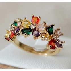 Bague fleur multicolore zirconium ajustable – dorée ou argentée