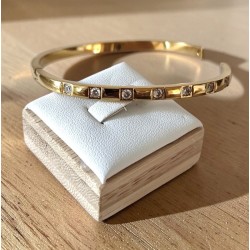 Bracelet Jonc 7 Brillants Acier Inoxydable – Doré, Argenté ou Or Rose