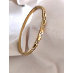 Bracelet Jonc 7 Brillants Acier Inoxydable – Doré, Argenté ou Or Rose