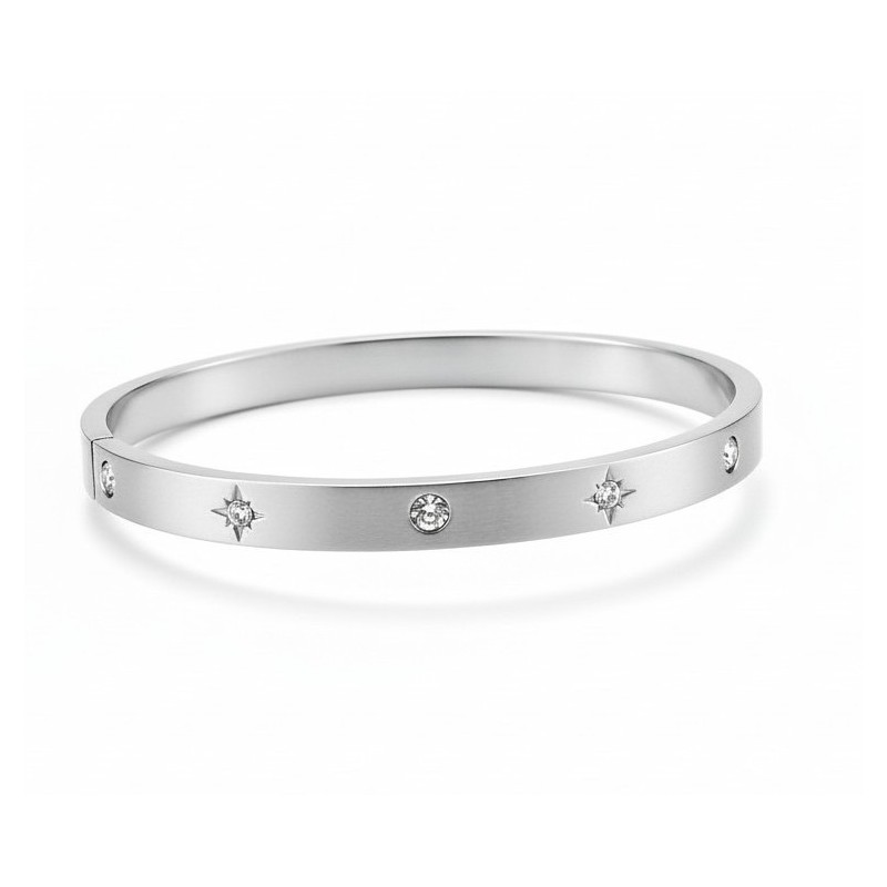 Bracelet Jonc Étoiles et Strass – Acier Inoxydable Doré ou Argenté