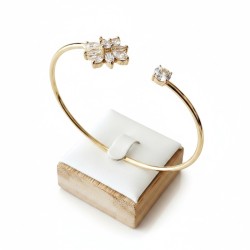 Bracelet jonc ouvert fleur zircon cubique doré acier