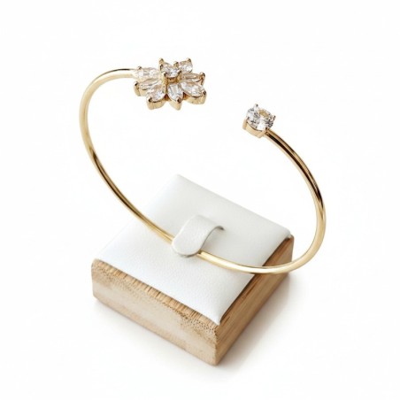 Bracelet jonc ouvert fleur zircon cubique doré acier