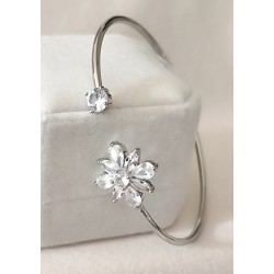 Bracelet jonc ouvert fleur zircon cubique doré acier