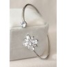 Bracelet jonc ouvert fleur zircon cubique doré acier