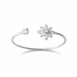 Bracelet jonc ouvert fleur zircon cubique doré acier