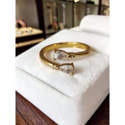 Bague ouverte zircon cubique taille poire dorée argentée