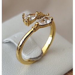 Bague ouverte zircon cubique taille poire dorée argentée
