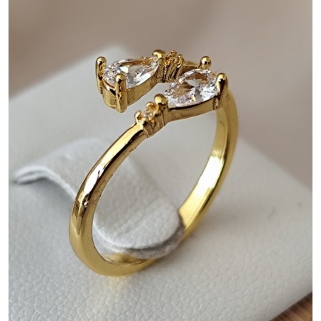 Bague ouverte zircon cubique taille poire dorée argentée