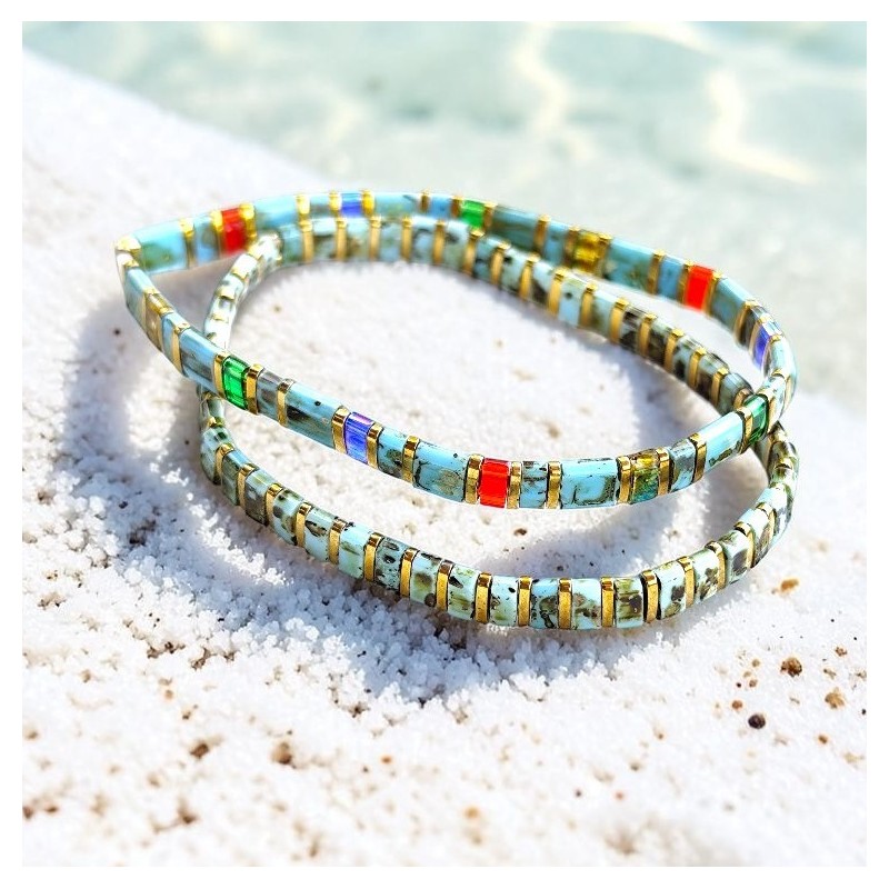 Bracelets Miyuki Tila Duo Lagon - Turquoise et Or