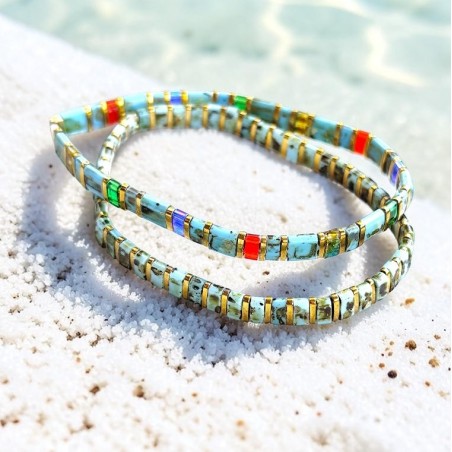 Bracelets Miyuki Tila Duo Lagon - Turquoise et Or