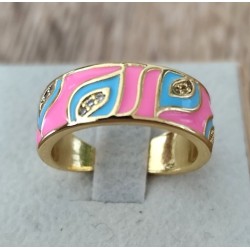 Bague Émaillée Ajustable en Cuivre Doré – Motif Graphique