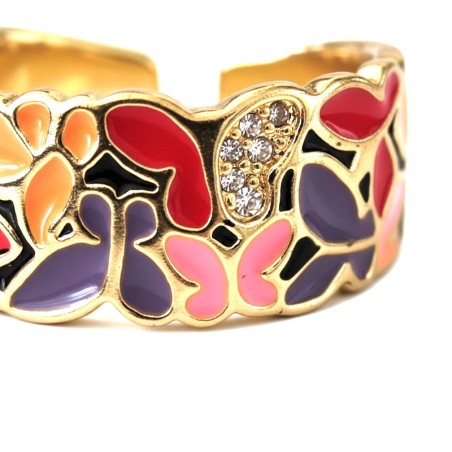 Bague émaillée motifs artistiques multicolores – Design original & zircon