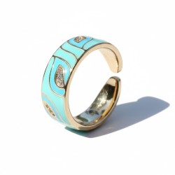 Bague Émaillée Ajustable en Cuivre Doré – Motif Graphique