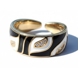 Bague Émaillée Ajustable en Cuivre Doré – Motif Graphique
