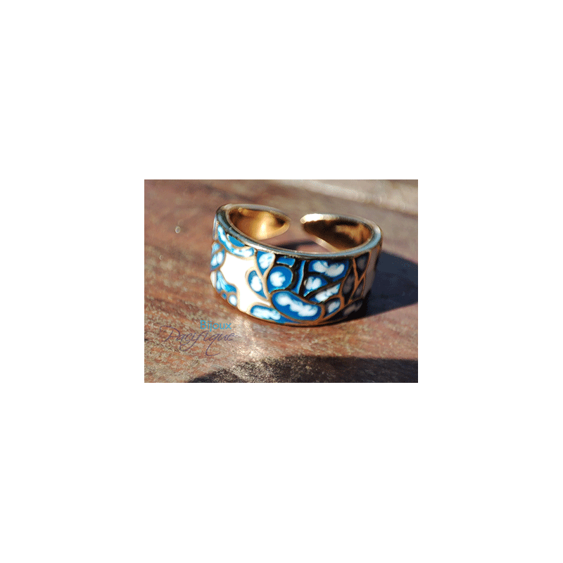 Bague émaillée motifs artistiques multicolores – Design original & zircon